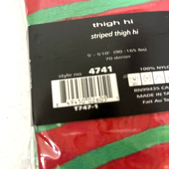 * Music Legs Thigh High Christmas Elf  Red Green Stripe Stockings NWT NOS - Picture 6 of 6